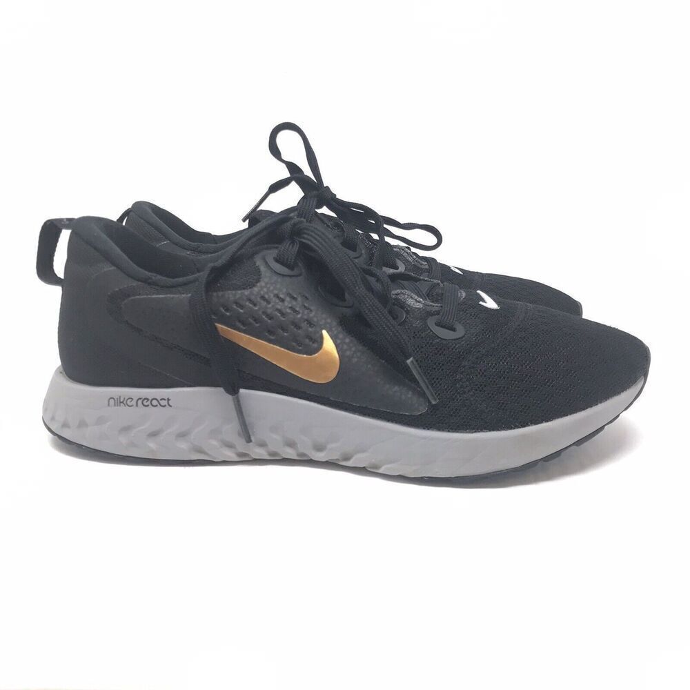 Nike Legend React Womens Size 7 Running Shoes Black Metallic Gold AA1626 004